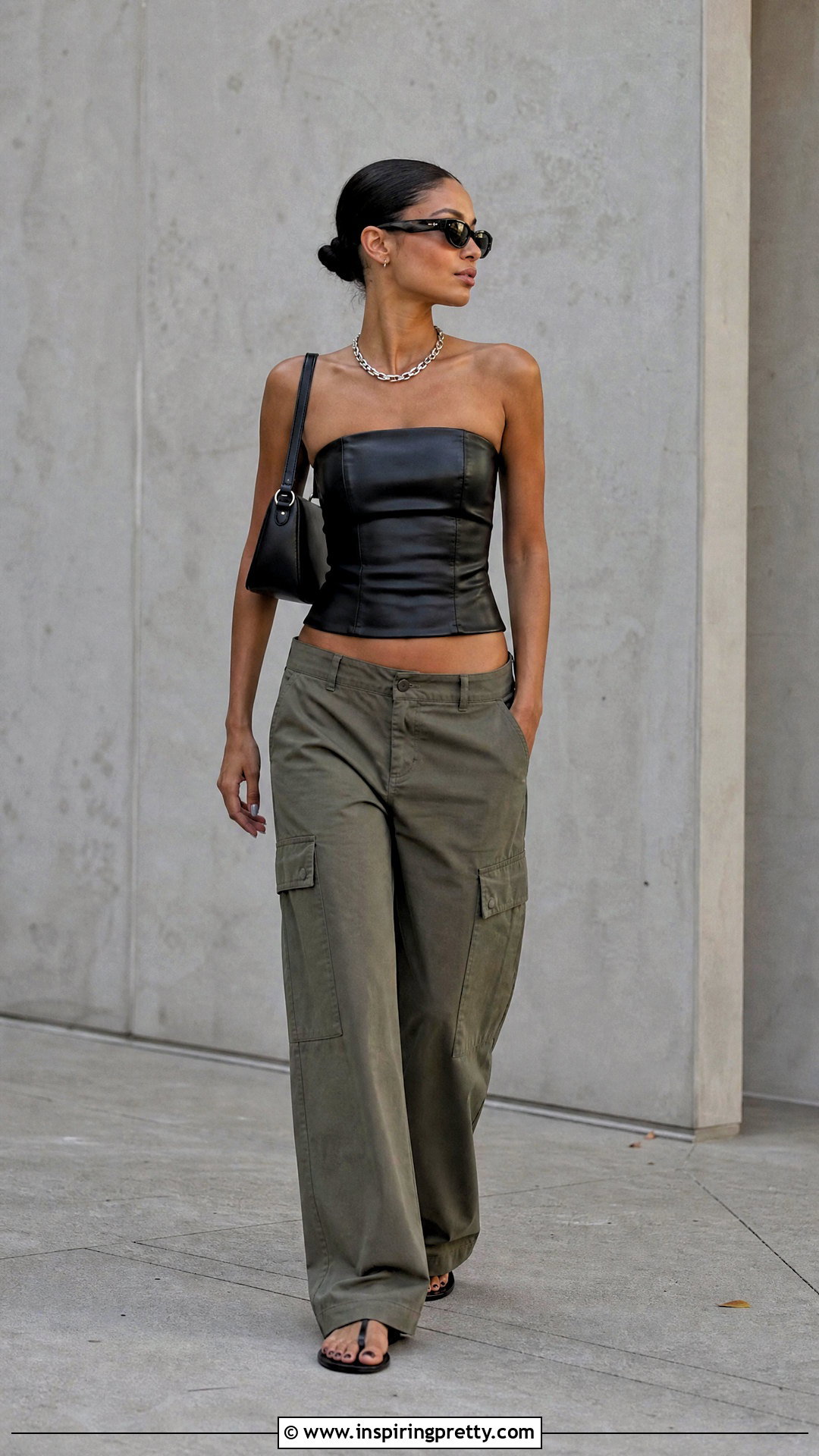 Zara Leather Tube Top With Cargo Pants - 20 Leather Tube Top Zara outfit ideas