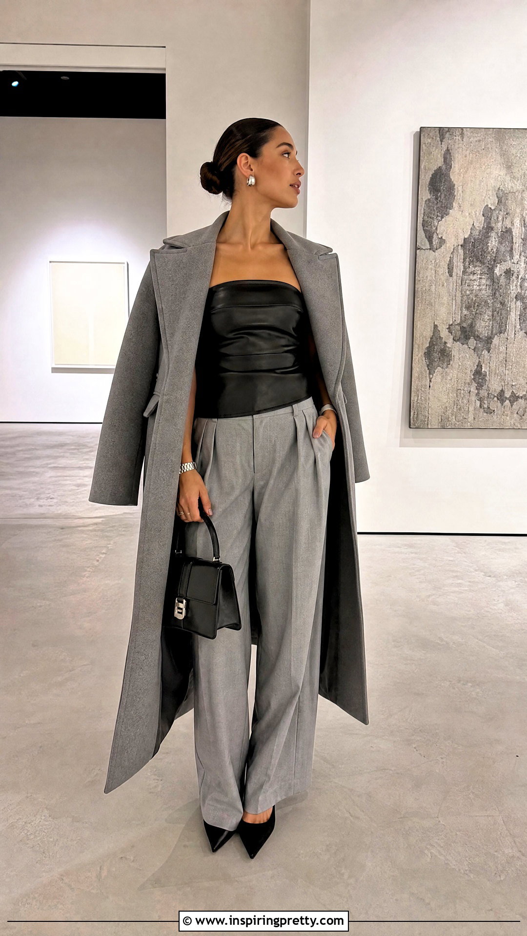 Zara Leather Tube Top With Gray Trousers - 20 Leather Tube Top Zara outfit ideas