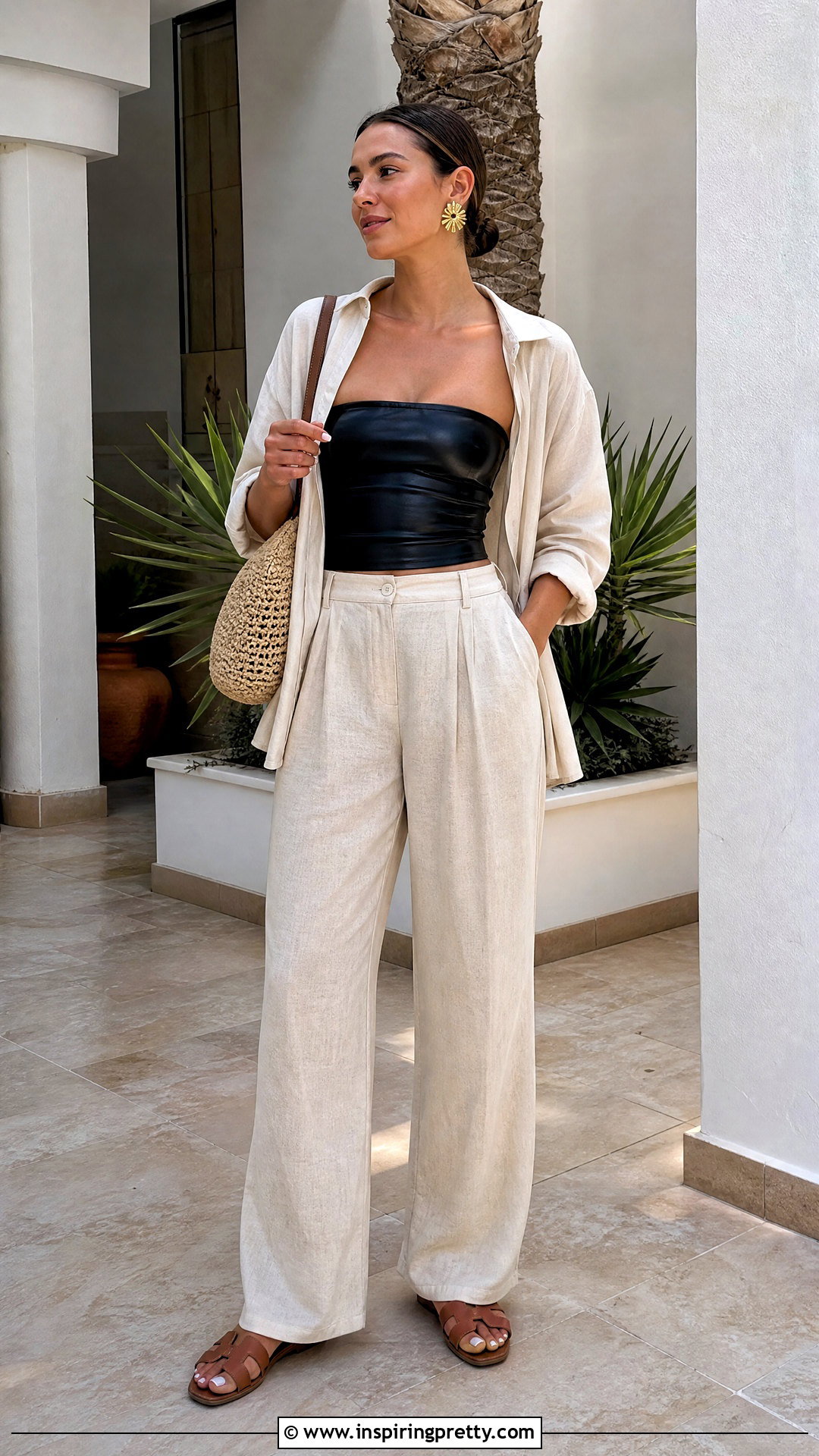 Zara Leather Tube Top With Linen Trousers - 20 Leather Tube Top Zara outfit ideas