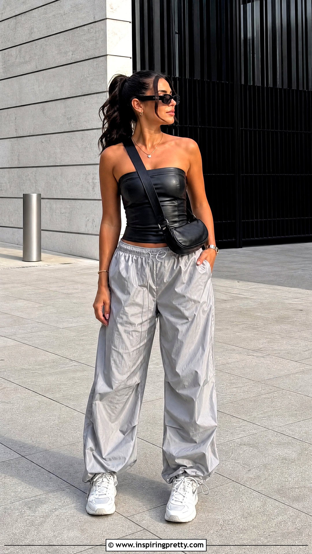 Zara Leather Tube Top With Parachute Pants - 20 Leather Tube Top Zara outfit ideas