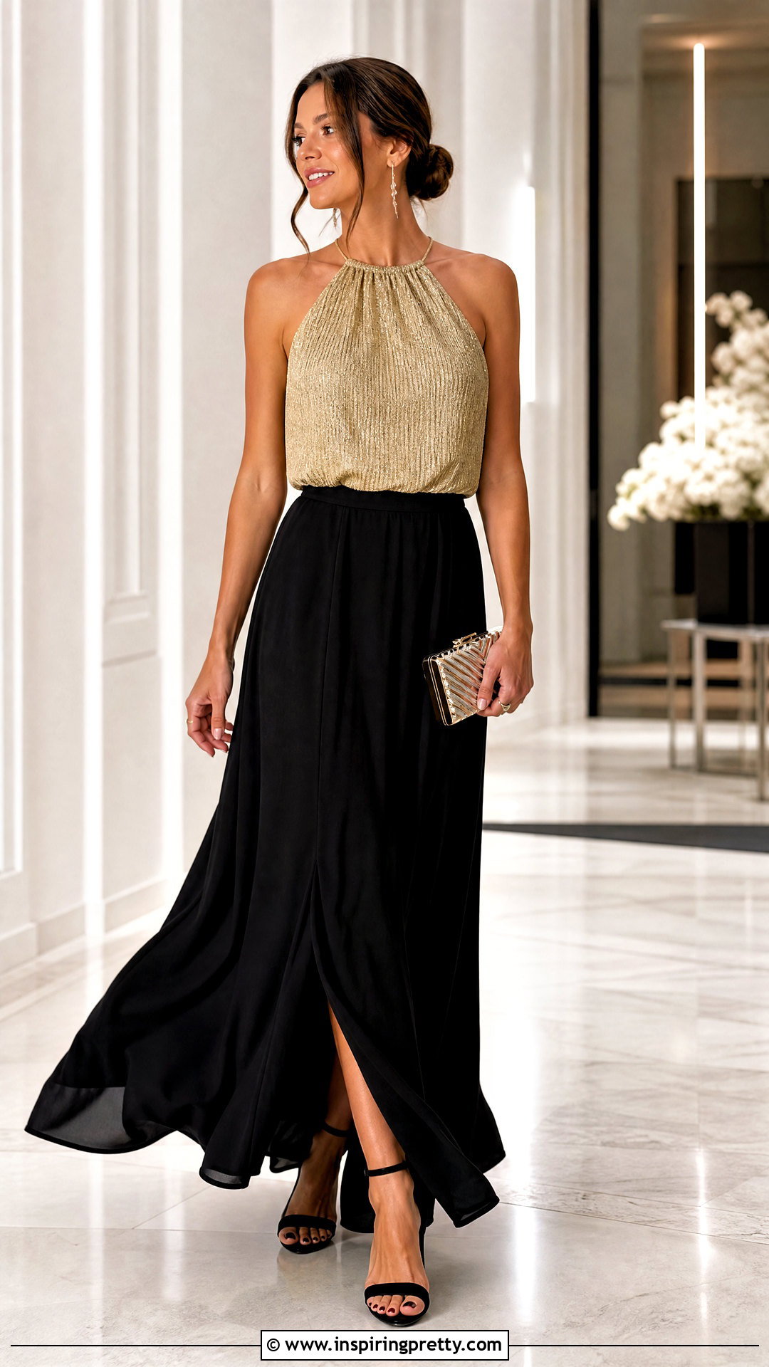 Zara Metallic Thread Top With Black Maxi Skirt - 25 zara metallic thread top outfit ideas