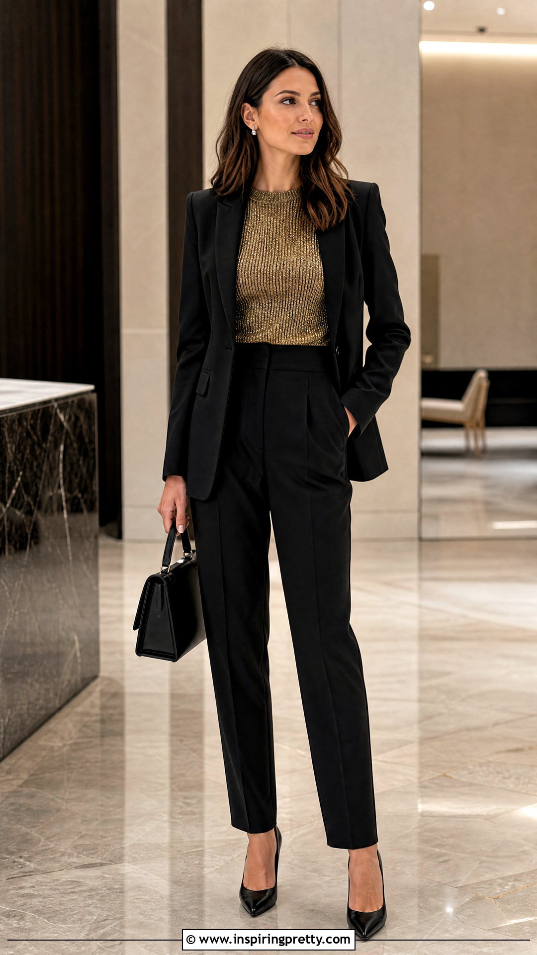Zara Metallic Thread Top With Black Tailored Trousers - 25 zara metallic thread top outfit ideas