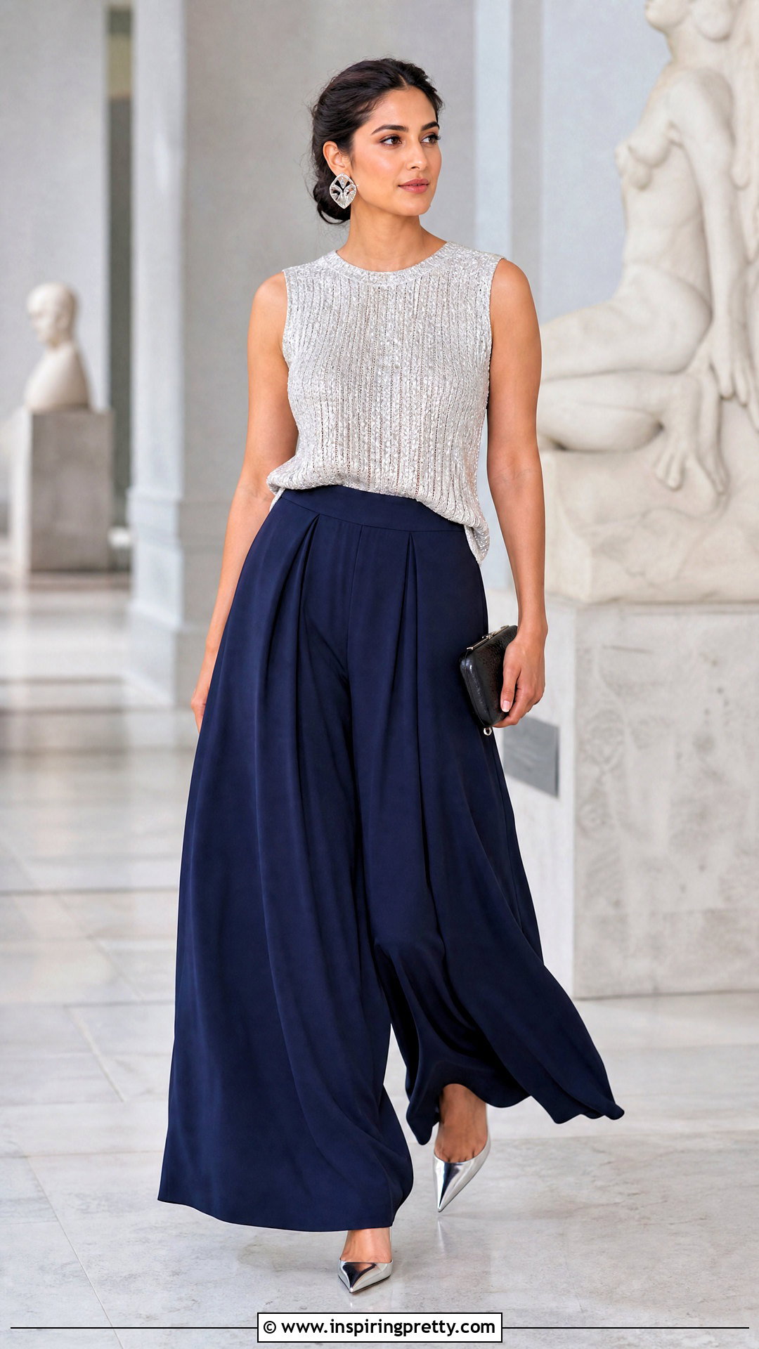 Zara Metallic Thread Top With Pleated Palazzo Pants - 25 zara metallic thread top outfit ideas