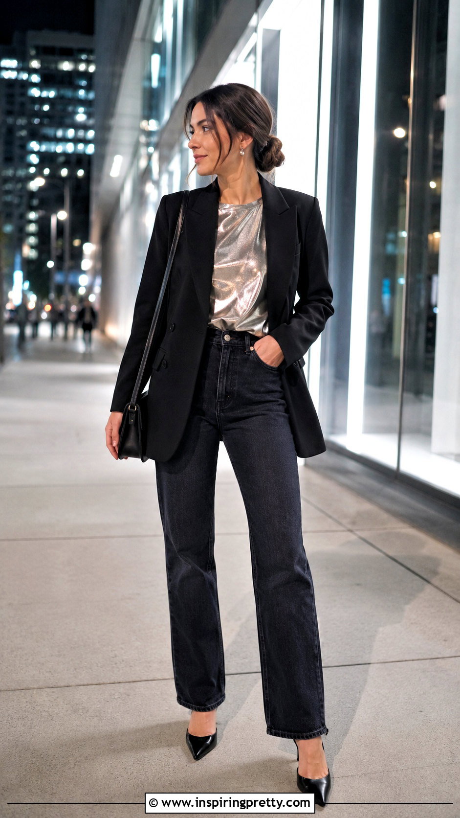 Zara Metallic Top With Dark Denim - 50 zara top outfit ideas