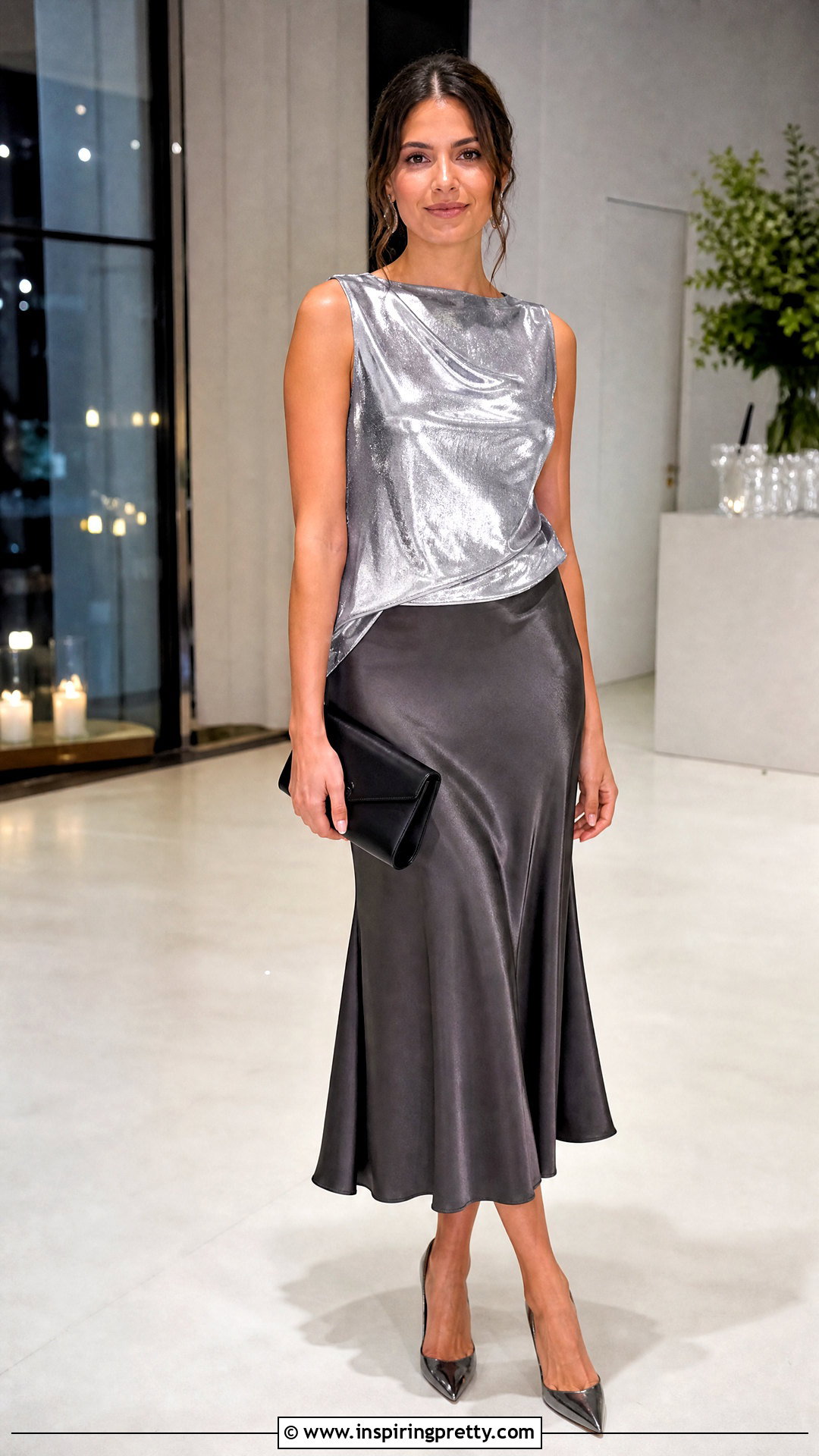 Zara Metallic Top With Satin Skirt - 50 zara tops outfit ideas