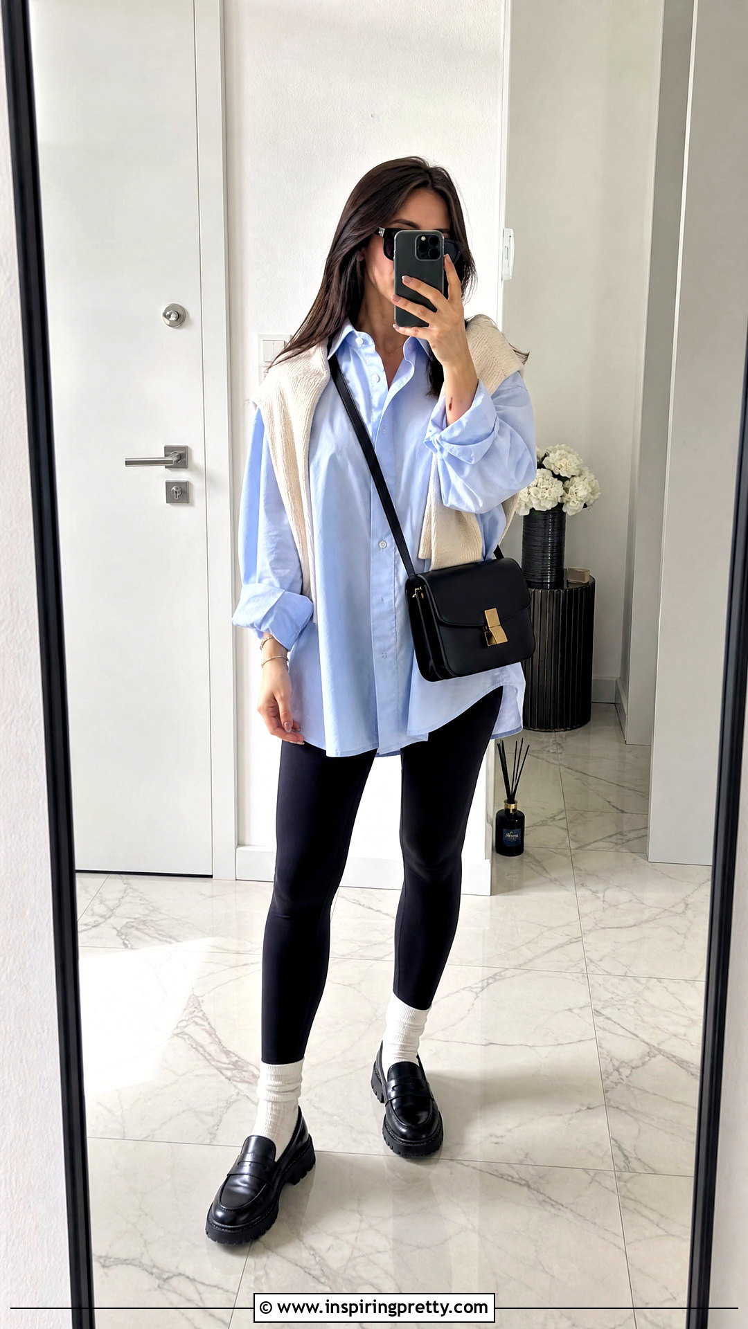 Zara Oversized Shirt With Black Leggings - 50 zara tops outfit ideas