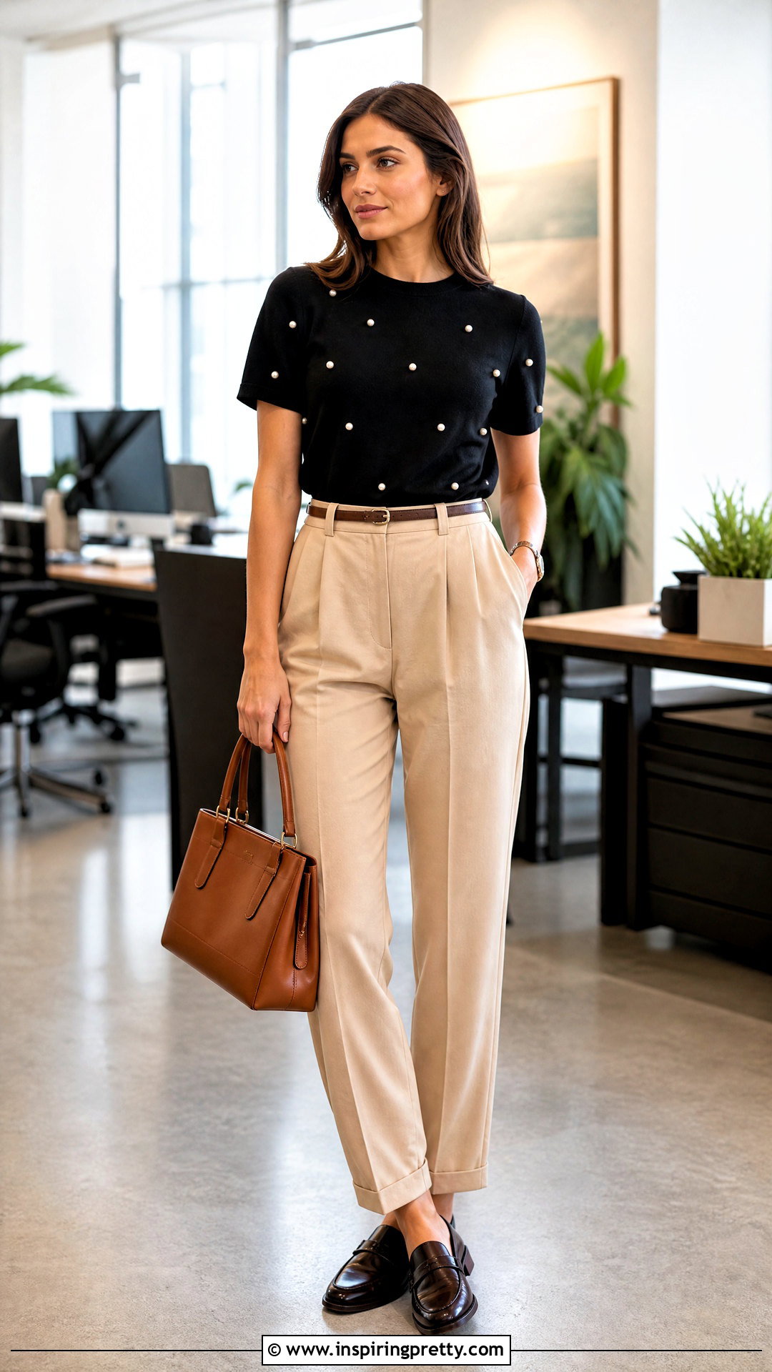 Zara Pearl Top With Beige Pleated Trousers - 20 zara pearl top outfit ideas