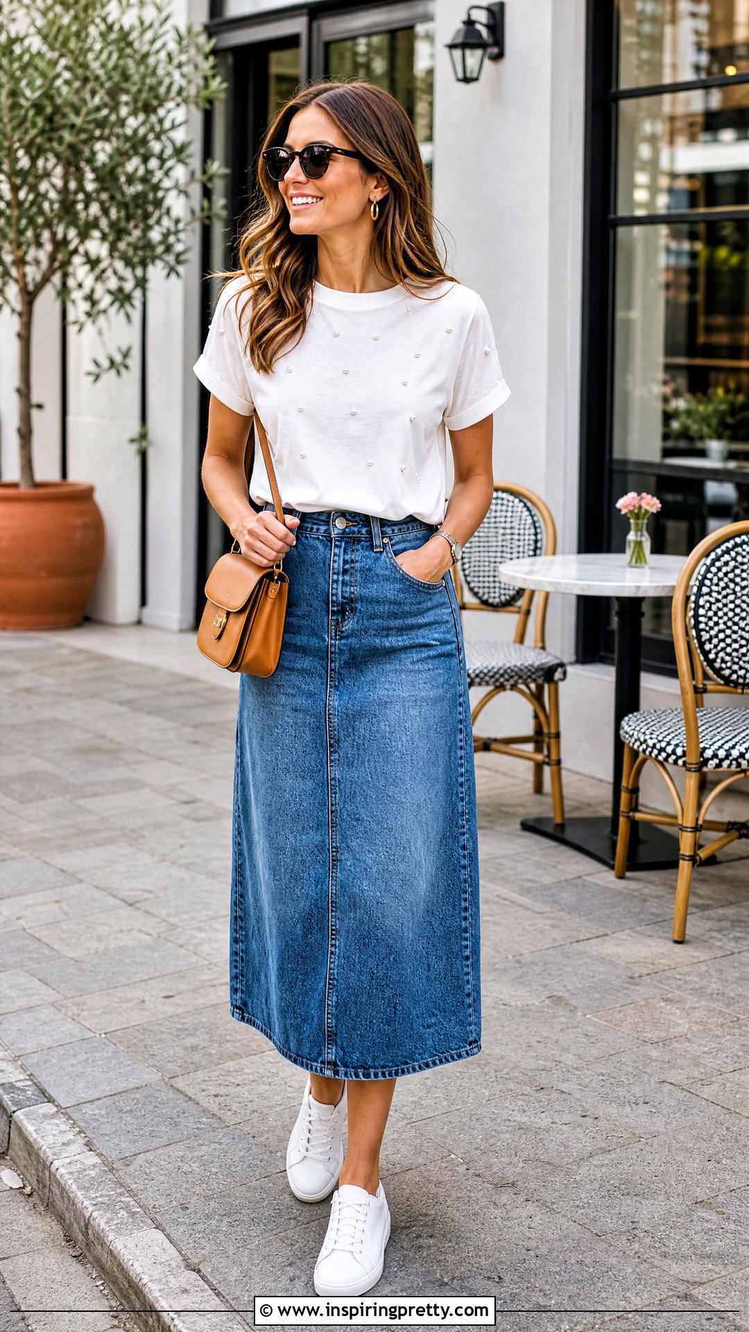 Zara Pearl Top With Blue Denim Skirt - 20 zara pearl top outfit ideas