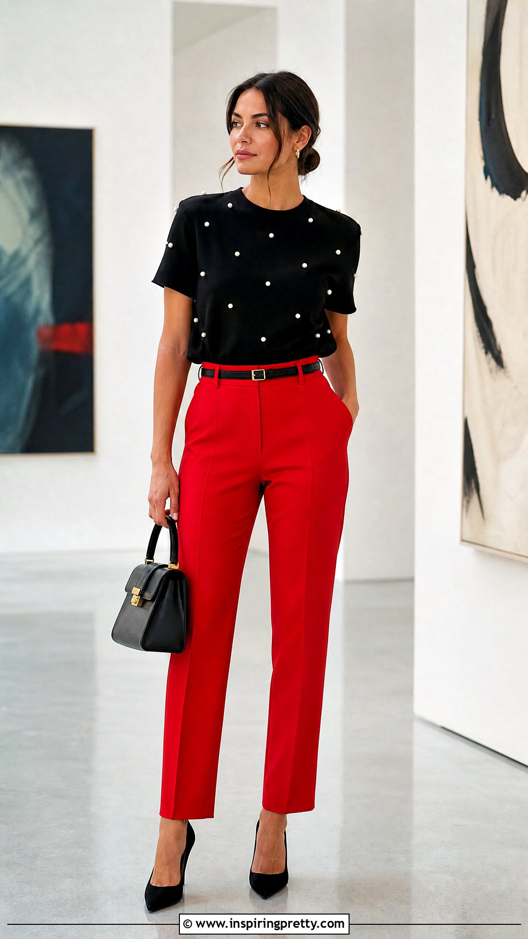 Zara Pearl Top With Red Trousers - 20 zara pearl top outfit ideas
