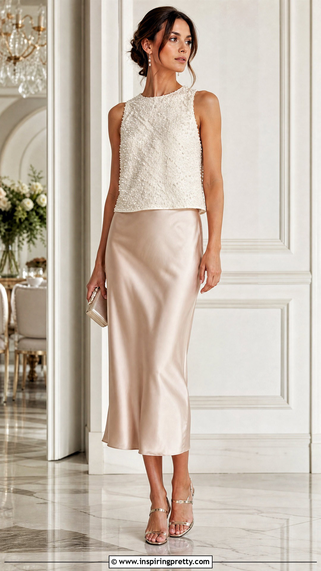 Zara Pearl Top With Satin Midi Skirt - 20 zara pearl top outfit ideas