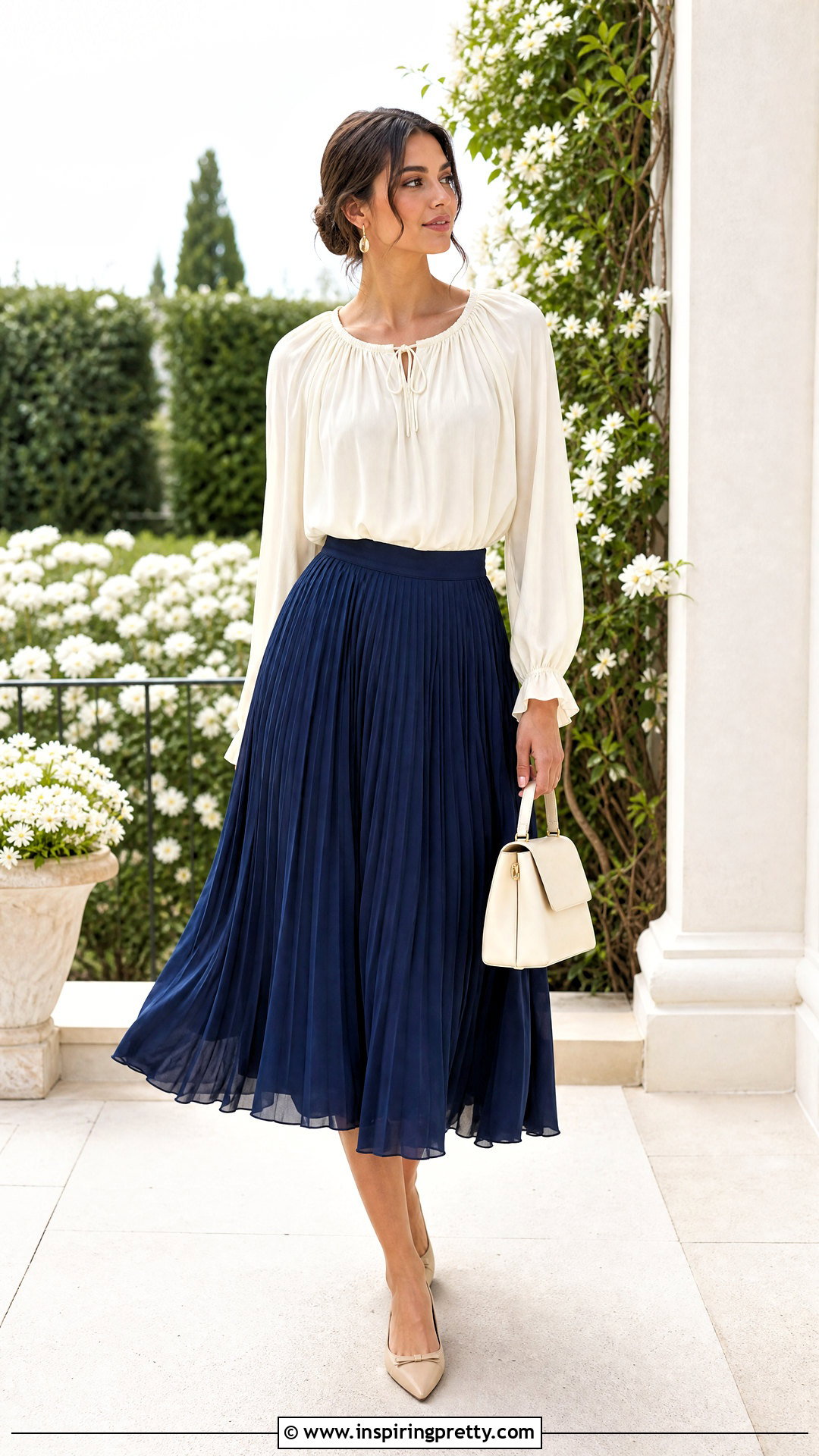 Zara Peasant Top With Pleated Midi Skirt - 20 zara peasant top outfit ideas