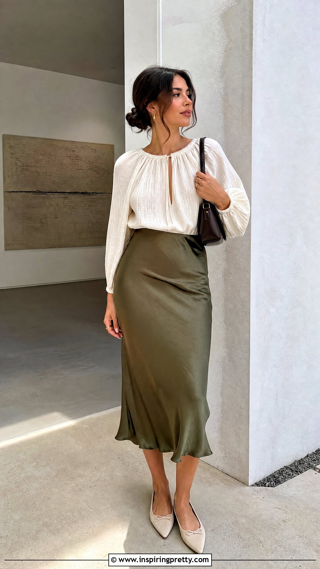 Zara Peasant Top With Satin Midi Skirt - 20 zara peasant top outfit ideas