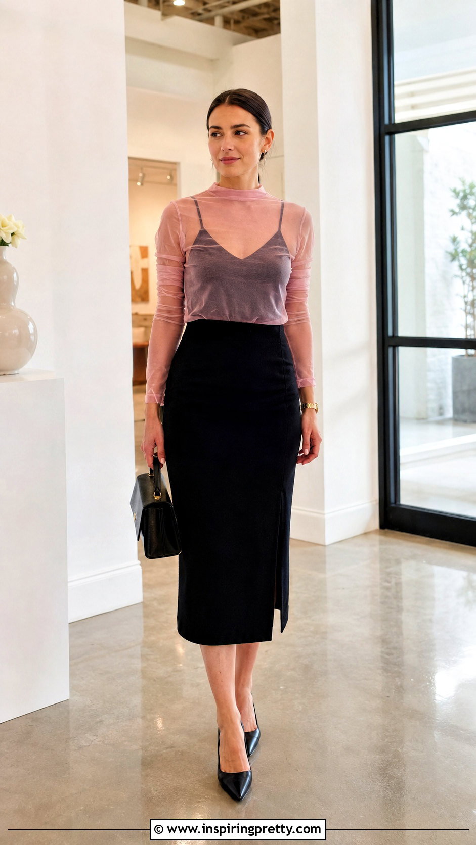 Zara Pink Mesh Top With Black Pencil Skirt - 20 Zara Pink Mesh Top outfit ideas
