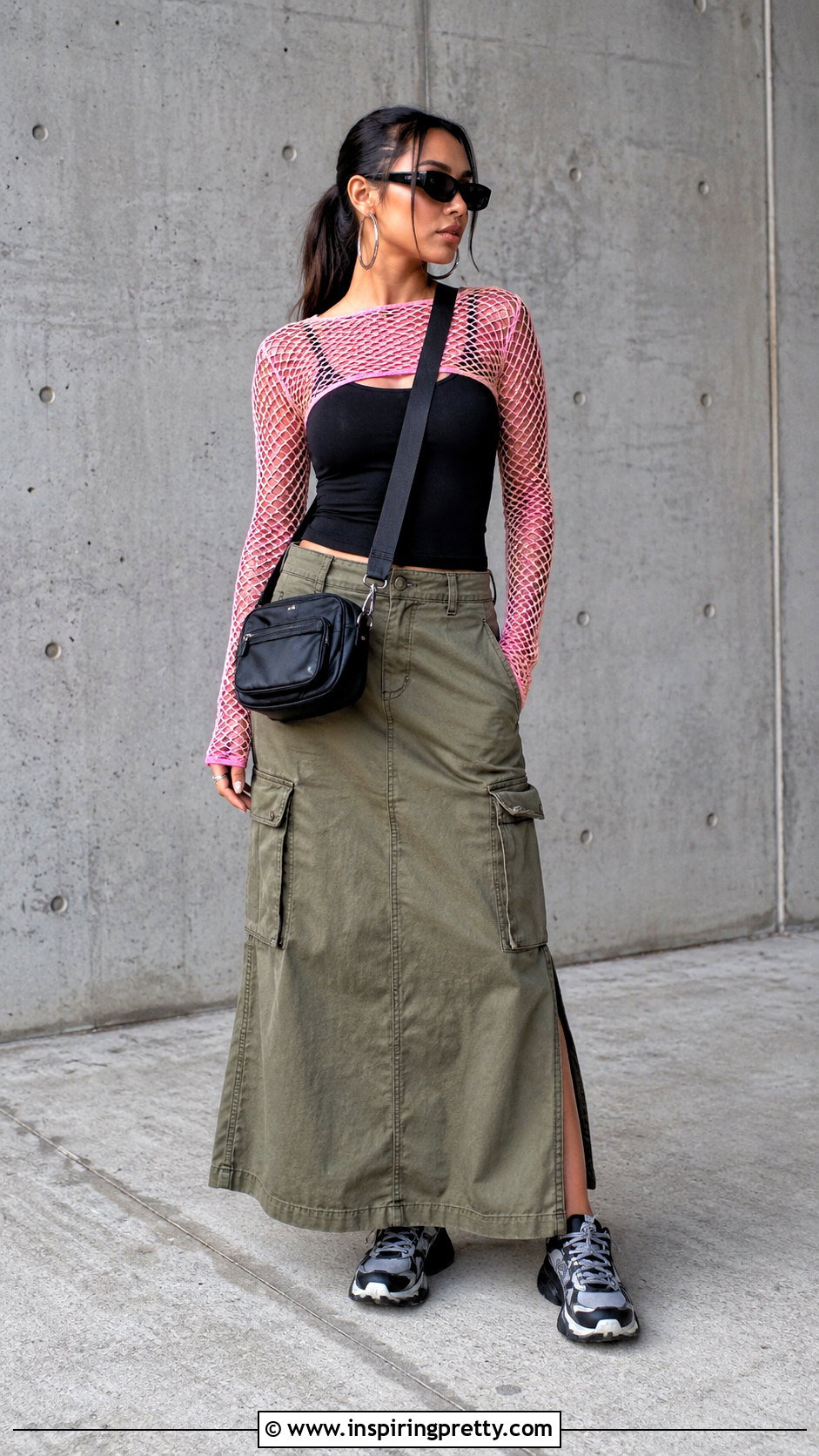 Zara Pink Mesh Top With Cargo Maxi Skirt - 20 Zara Pink Mesh Top outfit ideas