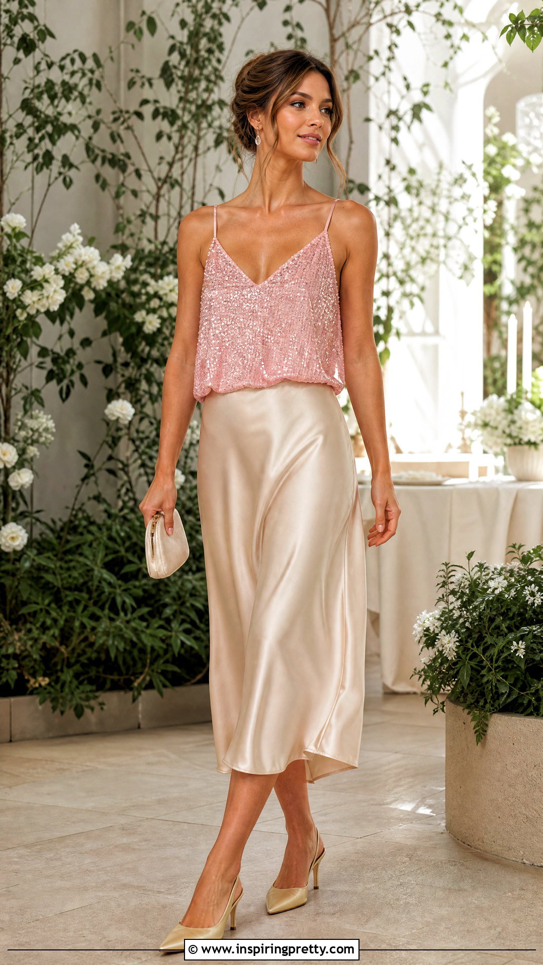 Zara Pink Sparkly Top With Champagne Slip Skirt - 25 zara pink sparkly top outfit ideas