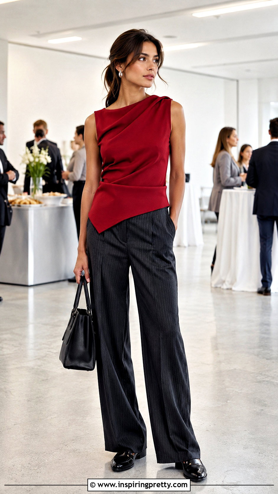 Zara Red Asymmetric Top With Pinstripe Trousers - 20 Zara Red Asymmetric Top outfit ideas
