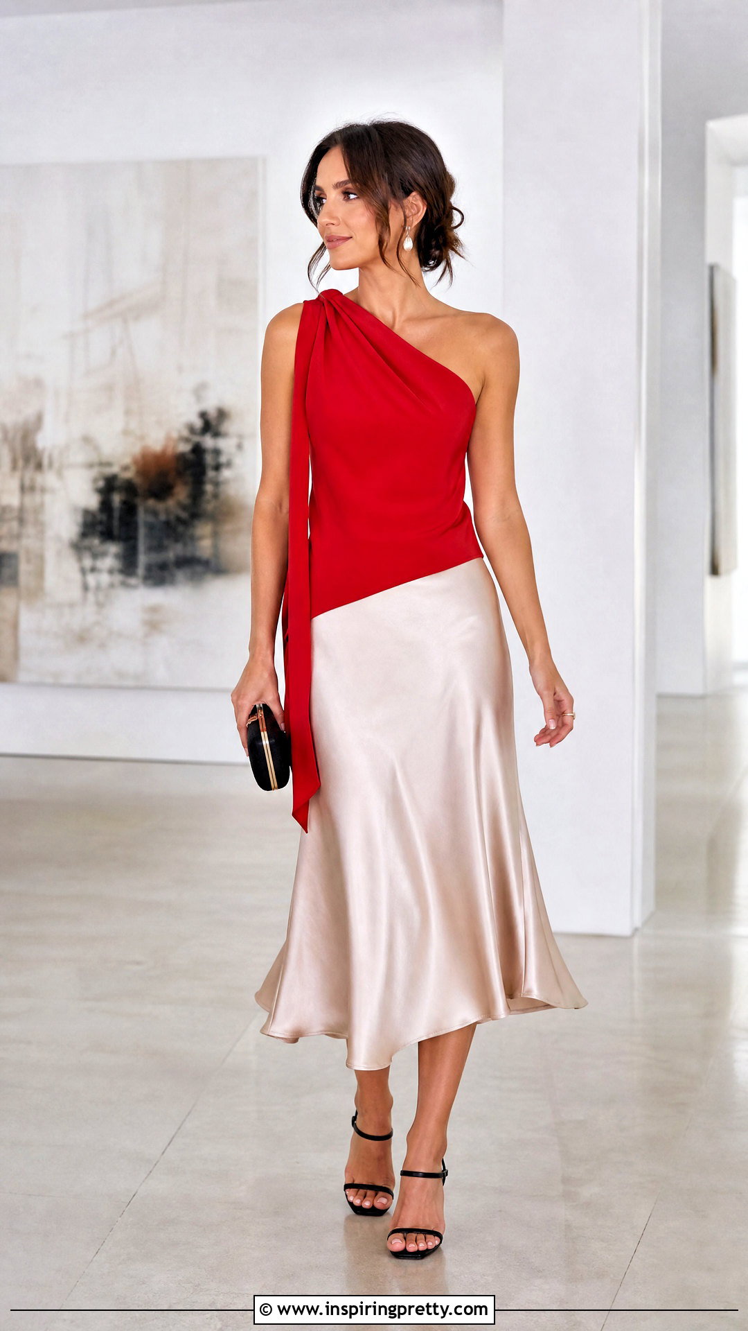 Zara Red Asymmetric Top With Satin Midi Skirt - 20 Zara Red Asymmetric Top outfit ideas