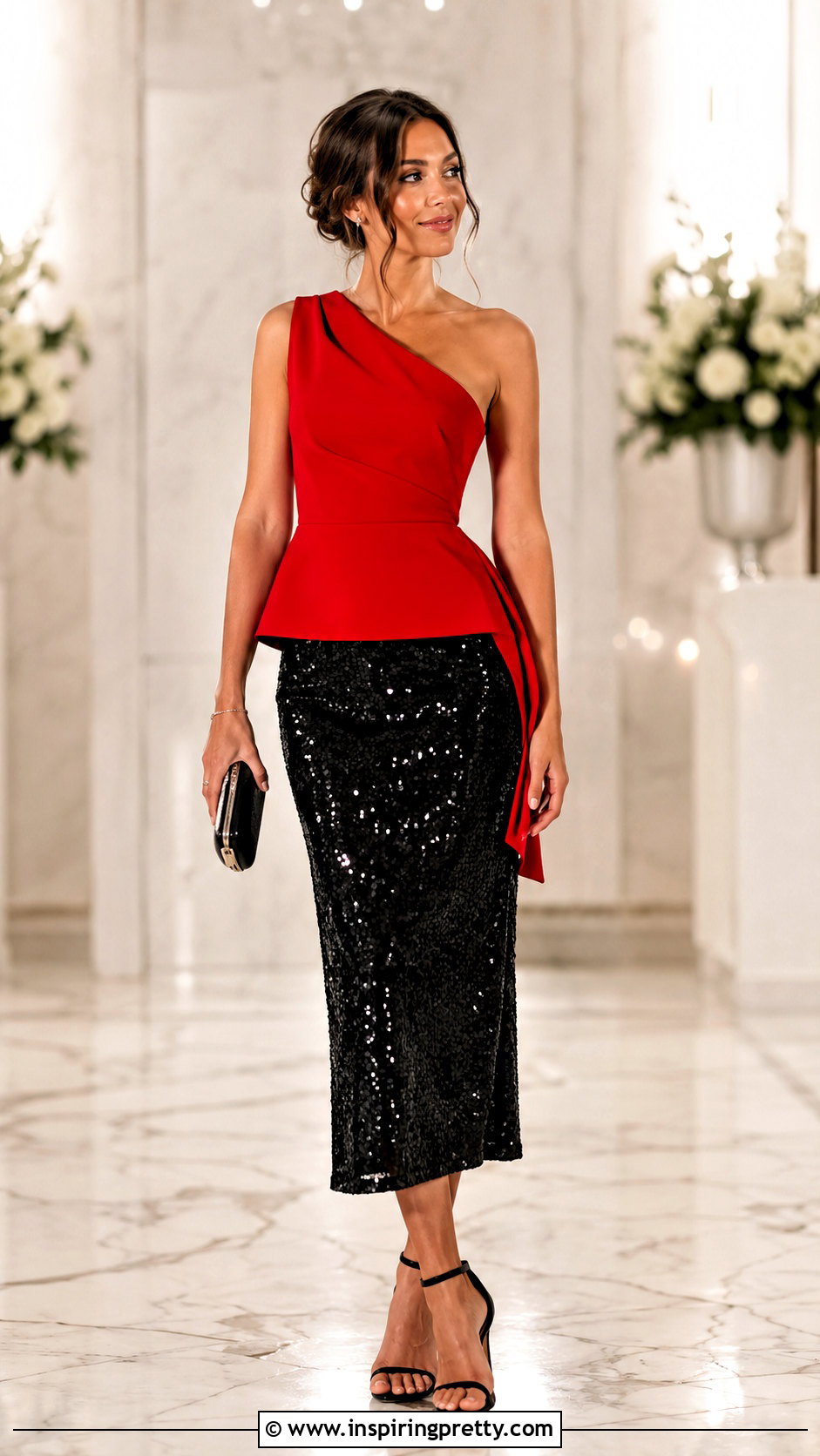 Zara Red Asymmetric Top With Sequin Midi Skirt - 20 Zara Red Asymmetric Top outfit ideas