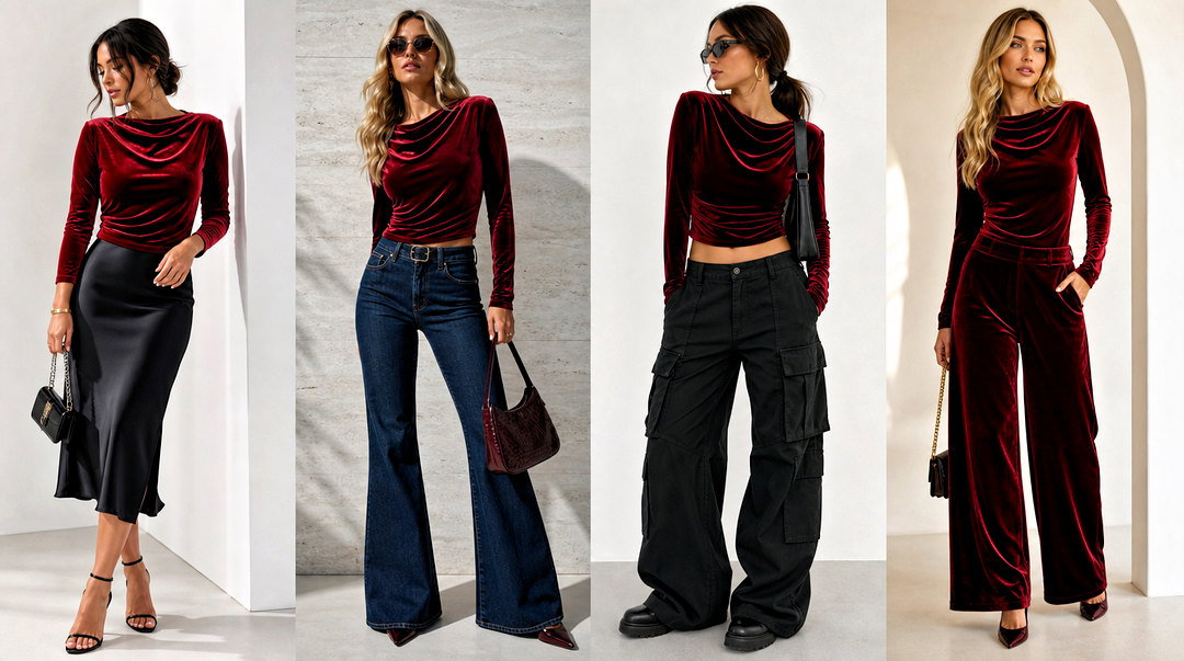 20 Zara Red Velvet Top Outfit Ideas for Holiday Glamour