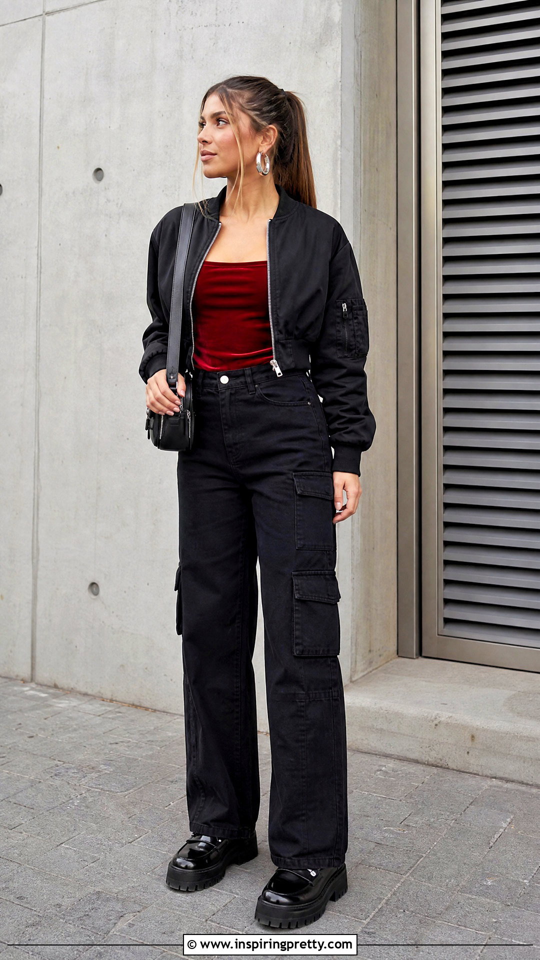 Zara Red Velvet Top With Black Cargo Pants - 20 zara red velvet top outfit ideas