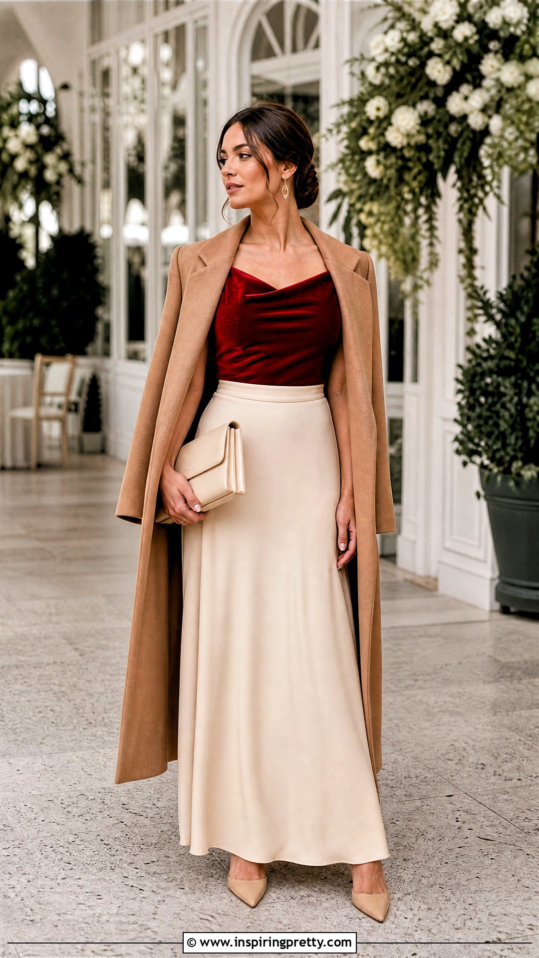 Zara Red Velvet Top With Cream Maxi Skirt - 20 zara red velvet top outfit ideas