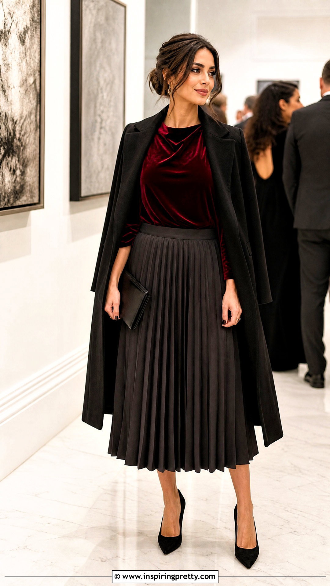 Zara Red Velvet Top With Pleated Midi Skirt - 20 zara red velvet top outfit ideas