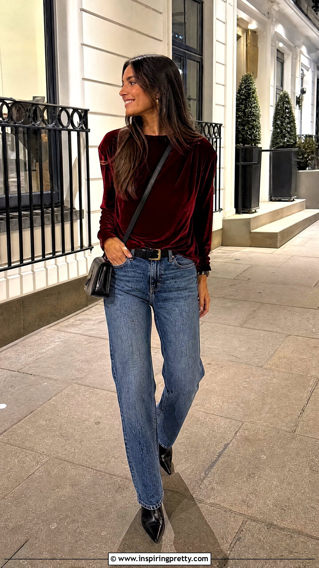 Zara Red Velvet Top With Straight Leg Jeans - 20 zara red velvet top outfit ideas