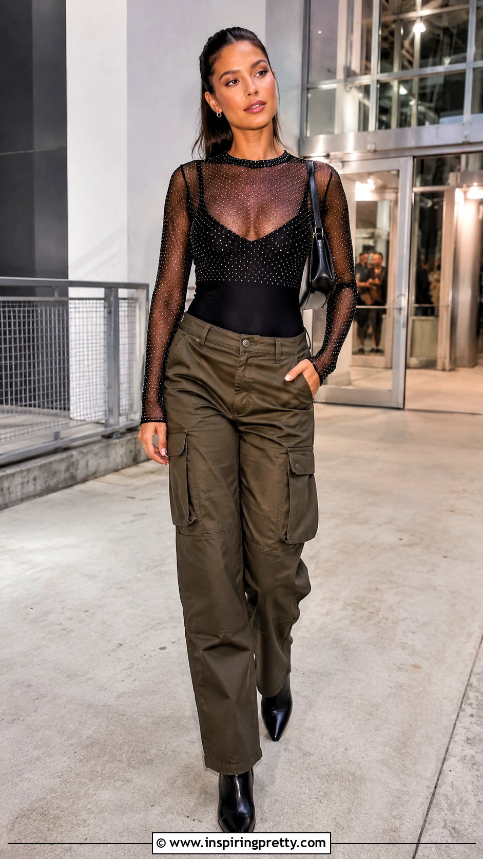 Zara Rhinestone Tulle Top With Cargo Pants - 20 zara rhinestone tulle top outfit ideas