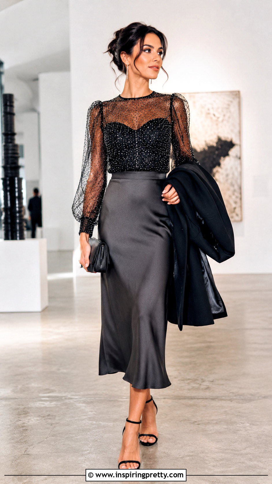 Zara Rhinestone Tulle Top With Satin Midi Skirt - 20 zara rhinestone tulle top outfit ideas