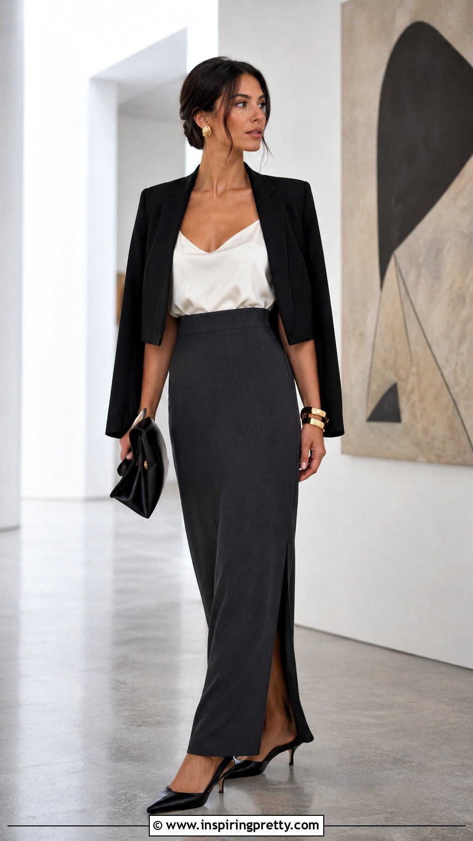 Zara Satin Camisole Top With Tailored Maxi Skirt - 20 zara satin camisole top outfit ideas