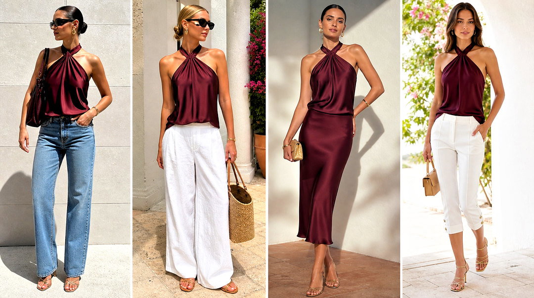 25 Zara Satin Effect Halter Top Outfit Ideas for Summer