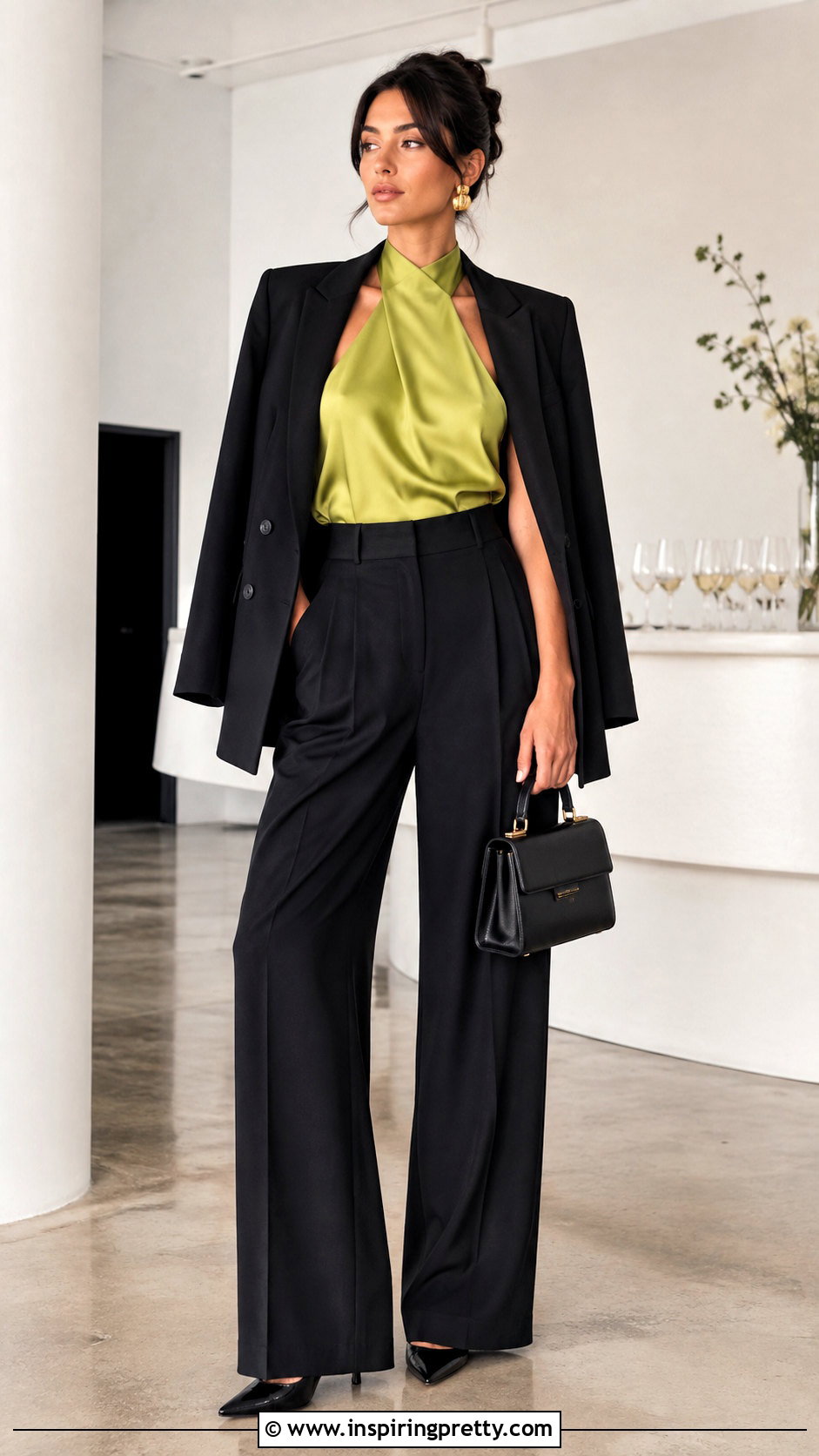 Zara Satin Effect Halter Top With Black Blazer And Trousers - 25 zara satin effect halter top outfit ideas