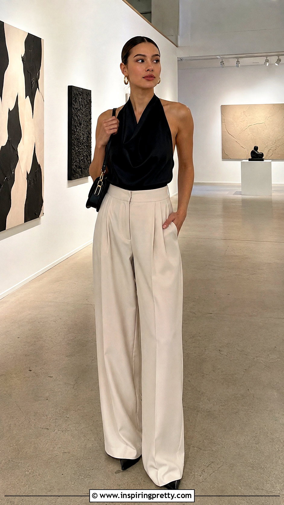Zara Satin Effect Halter Top With Wide Leg Trousers - 25 zara satin effect halter top outfit ideas