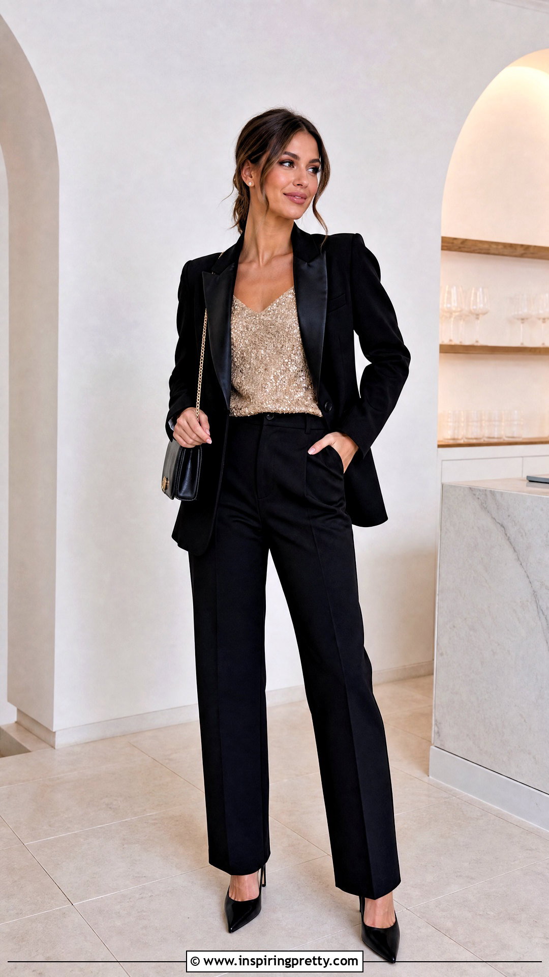 Zara Sequin Top With Tailored Pants - 50 zara tops outfit ideas