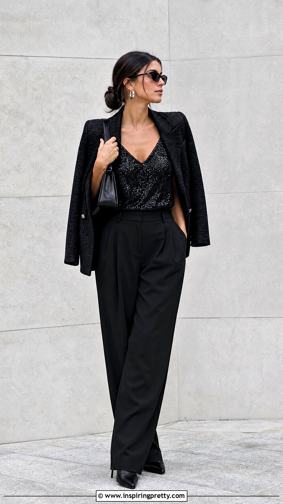 Zara Sparkly Tank Top With All Black Outfit - 20 zara sparkly tank top outfit ideas