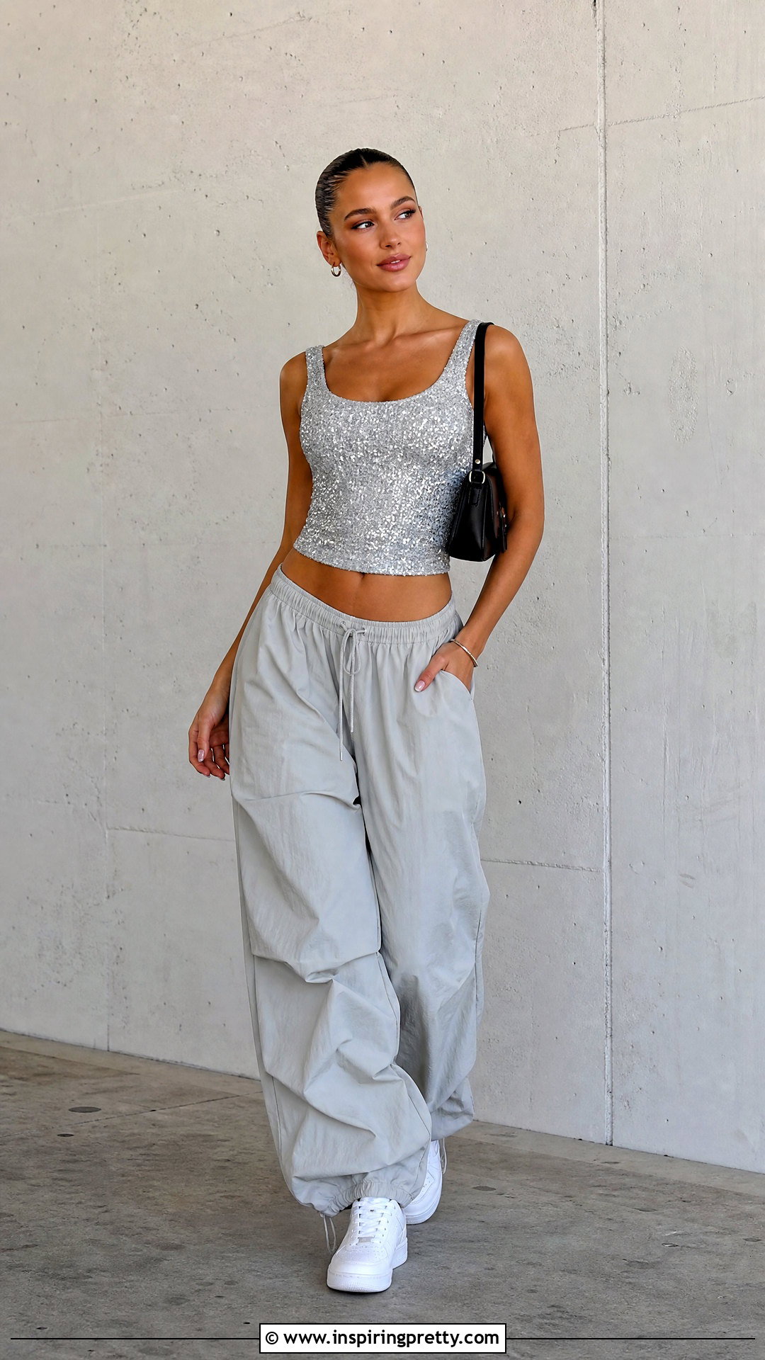 Zara Sparkly Tank Top With Parachute Pants - 20 zara sparkly tank top outfit ideas