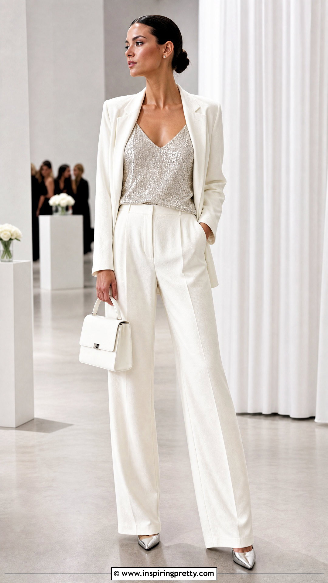 Zara Sparkly Tank Top With White Suit - 20 zara sparkly tank top outfit ideas