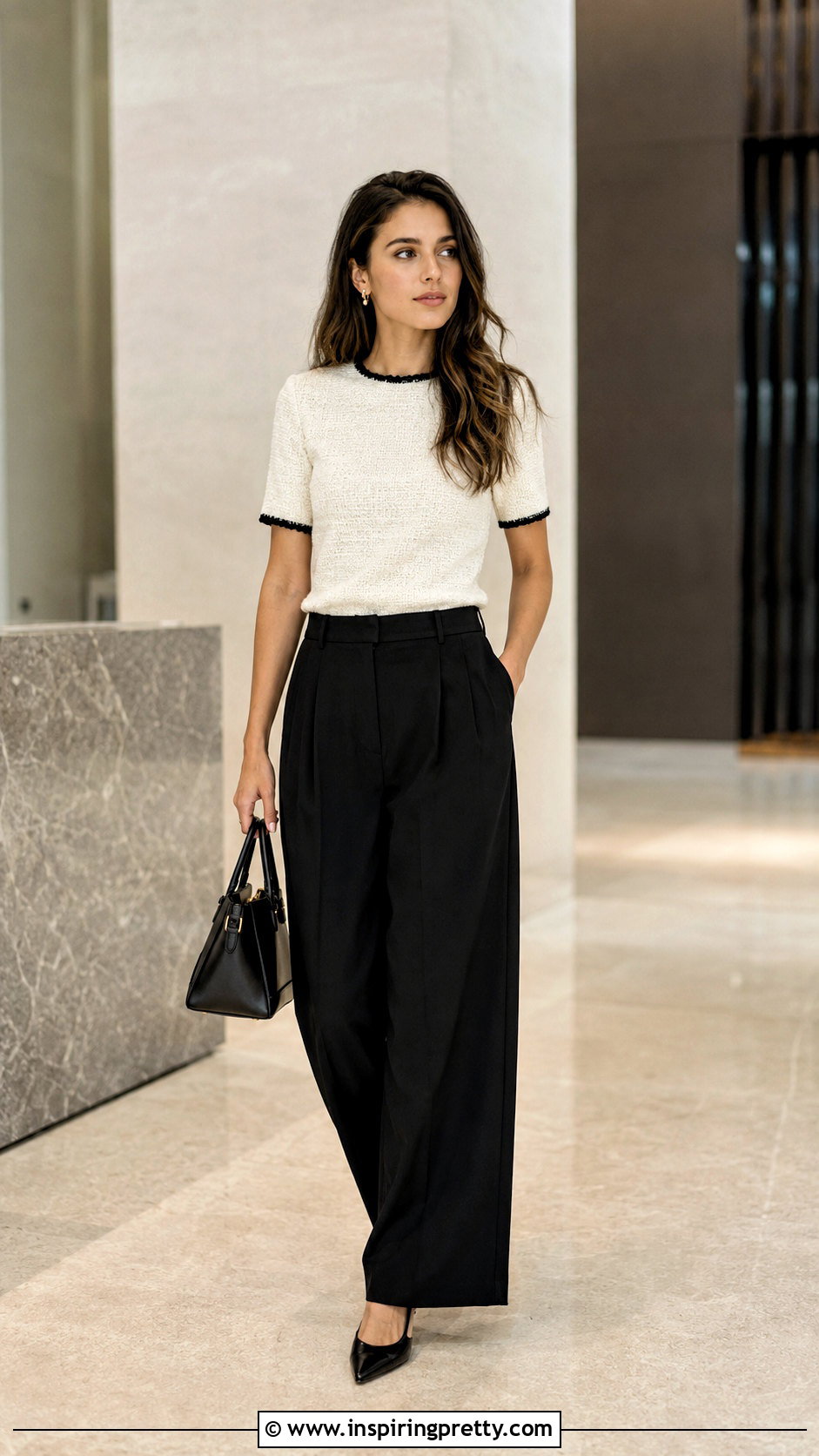 Zara Tweed Knit Top With Wide Leg Pants - 20 preppy tops from zara ideas