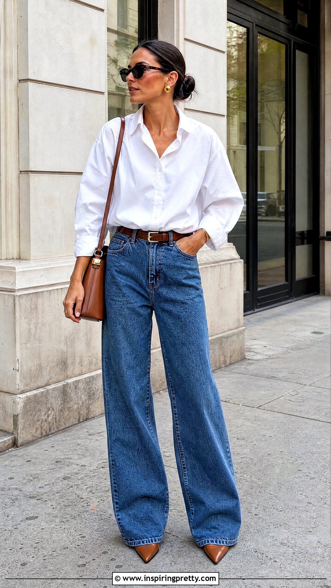 Zara White Button Down Top With Wide Leg Jeans - 50 zara tops outfit ideas