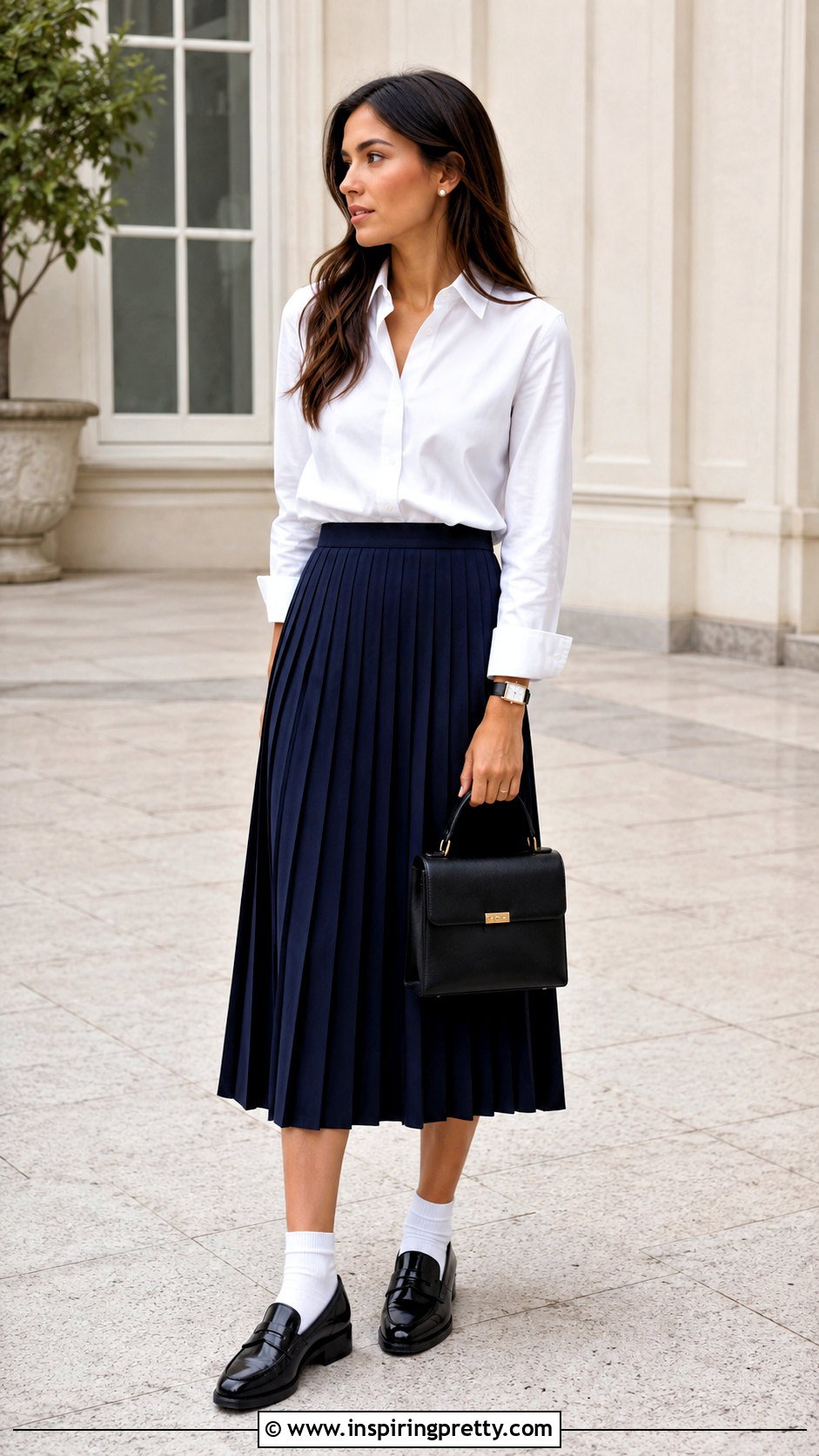 Zara White Poplin Shirt With Pleated Skirt - 20 preppy tops from zara ideas
