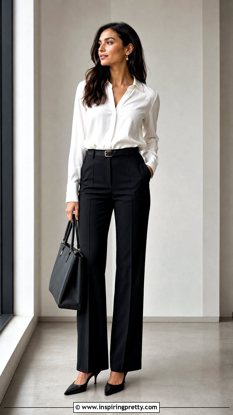 Zara White Silk Top With Black Tailored Trousers - 20 white silk top zara outfit ideas