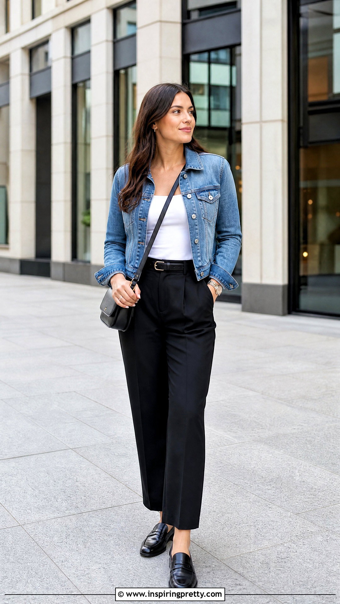 Zara White Square Neck Top With Black Trousers And Denim Jacket - 20 Zara White Square Neck Top outfit ideas