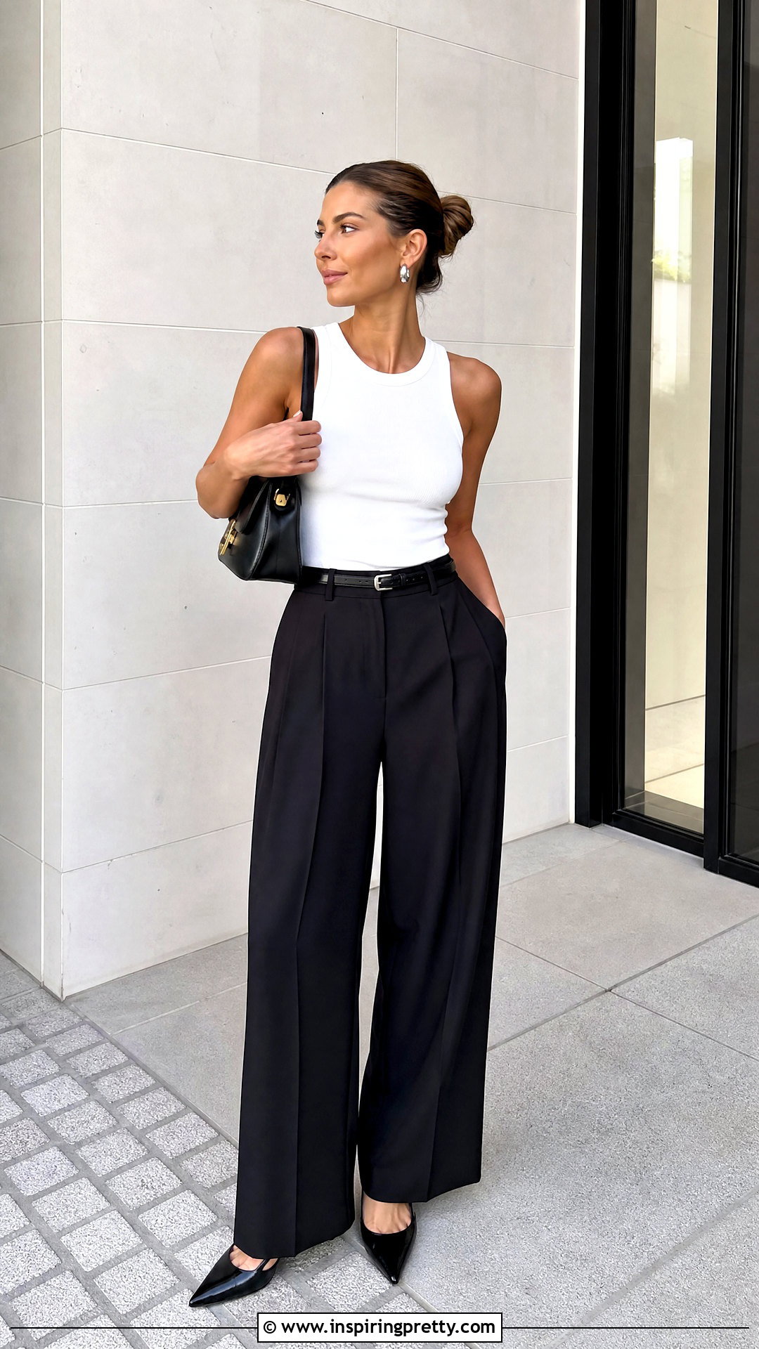 Zara White Vest Top With Black Wide Leg Trousers - 25 zara white vest top outfit ideas