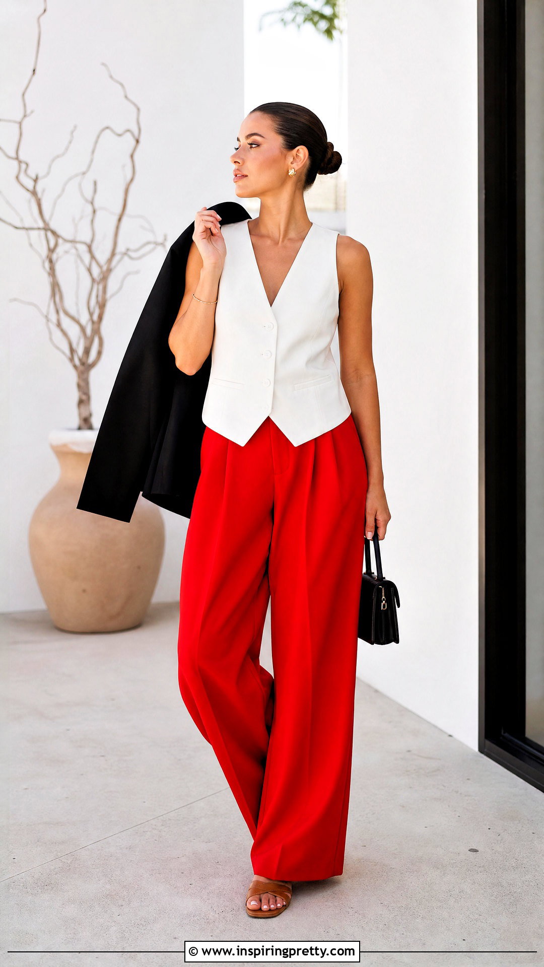 Zara White Vest Top With Red Wide Leg Pants - 25 zara white vest top outfit ideas