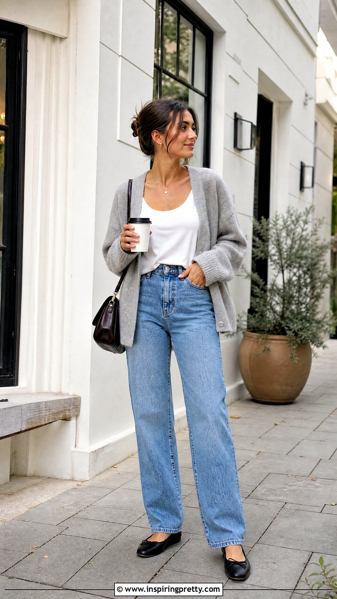 Zara White Vest Top With a Cardigan and Jeans - 25 zara white vest top outfit ideas