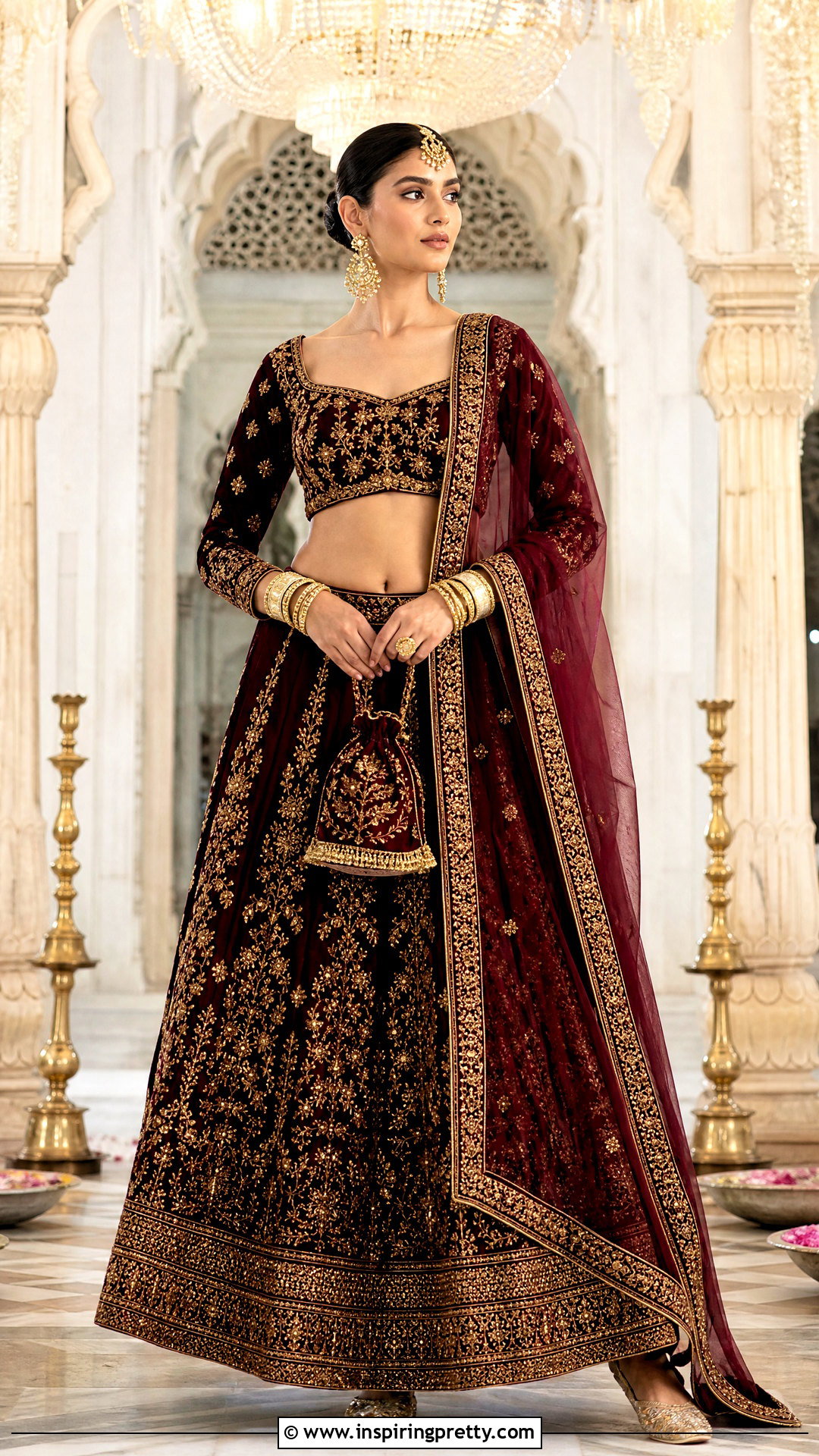 Zardozi Velvet Crop Top With Matching Lehenga - 50 velvet crop top designs for lehengas