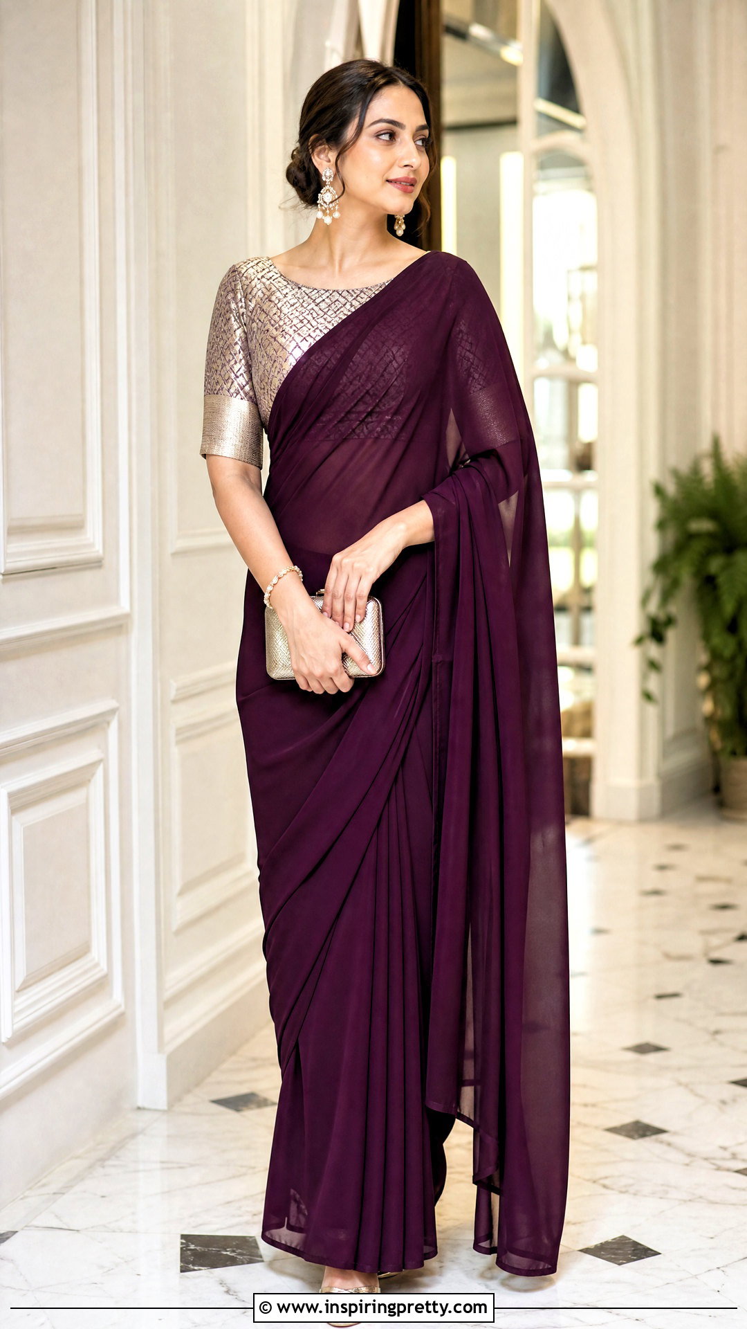 Zari Blouse With Chiffon Saree - 50 traditional tops for women