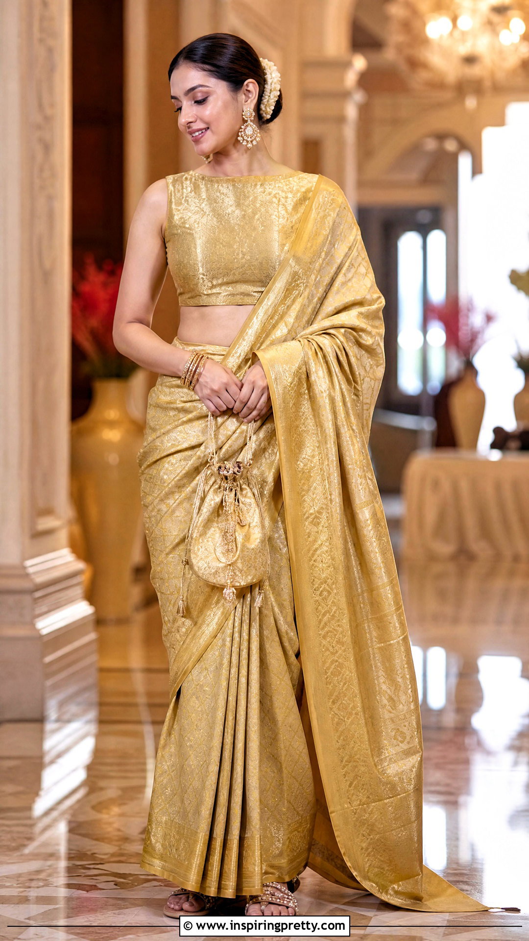 Zari Crop Top Blouse With Silk Saree - 50 crop top blouse designs
