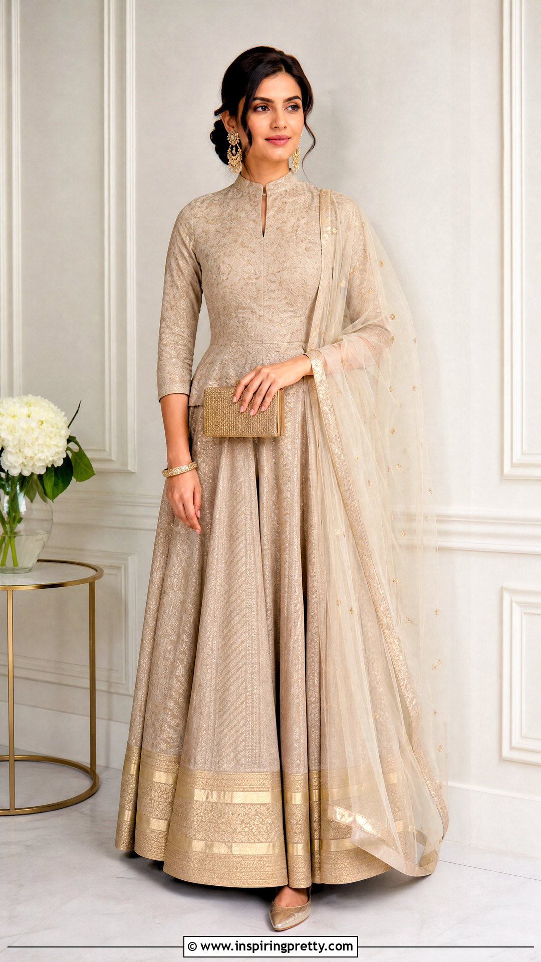 Zari Skirt With High Neck Top - 50 traditional skirt and top outfits