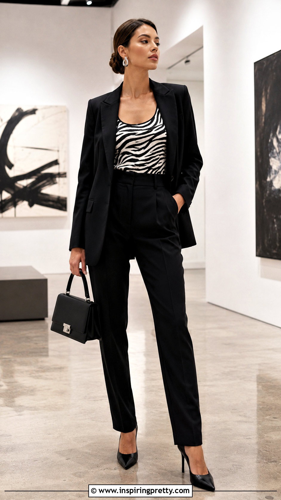Zebra Print Racerback Tank Top With Black Suit - 20 zebra print racerback tank top outfit ideas